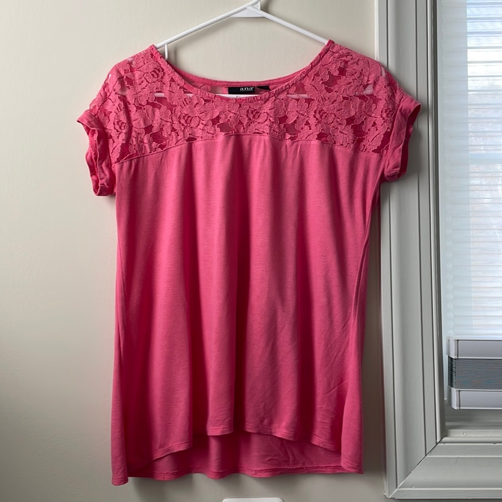 a.n.a Hot Pink Lace High Low Blouse size XS